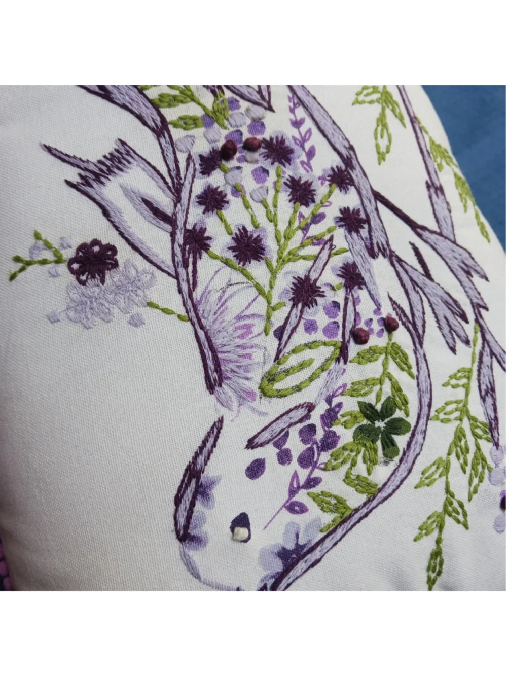 Contemporary Embroidered Bird Pillow Floral Purple Green 15x12 Polka Dot Decor